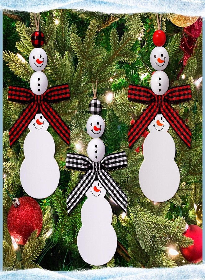 Vicenpal 12 Pcs Christmas Stocking Name Tags Unfinished Wooden Stocking Hanging Tags with Wood Beads Buffalo Plaid Bows for Xmas Home Farmhouse Decor - Image 5